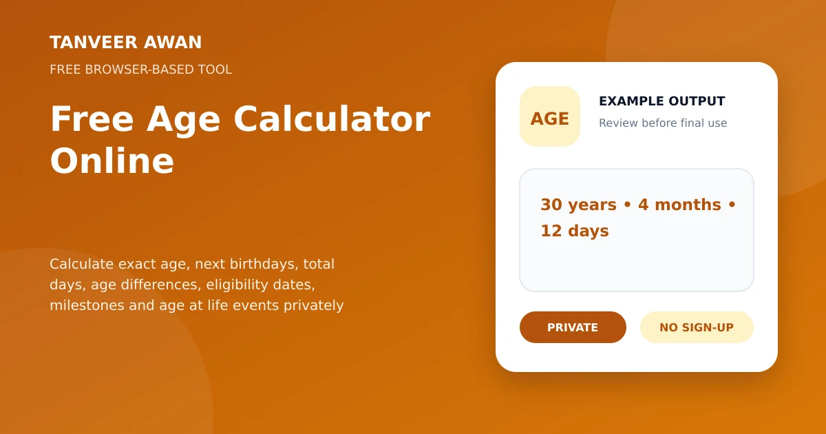 Age Calculator example output visual: 30 years • 4 months • 12 days