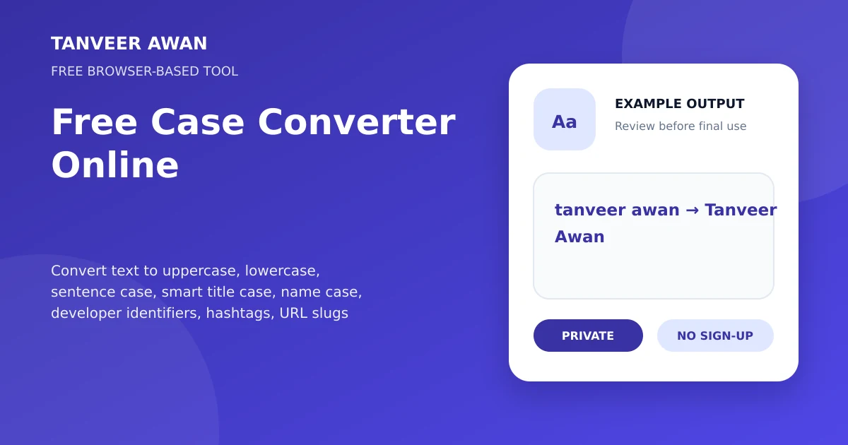 Case Converter example output visual: tanveer awan → Tanveer Awan
