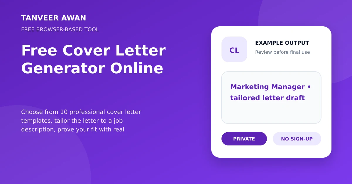 Cover Letter example output visual: Marketing Manager • tailored letter draft