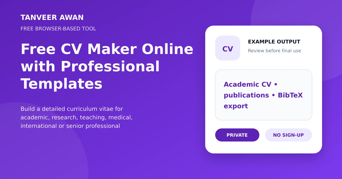 CV Maker example output visual: Academic CV • publications • BibTeX export