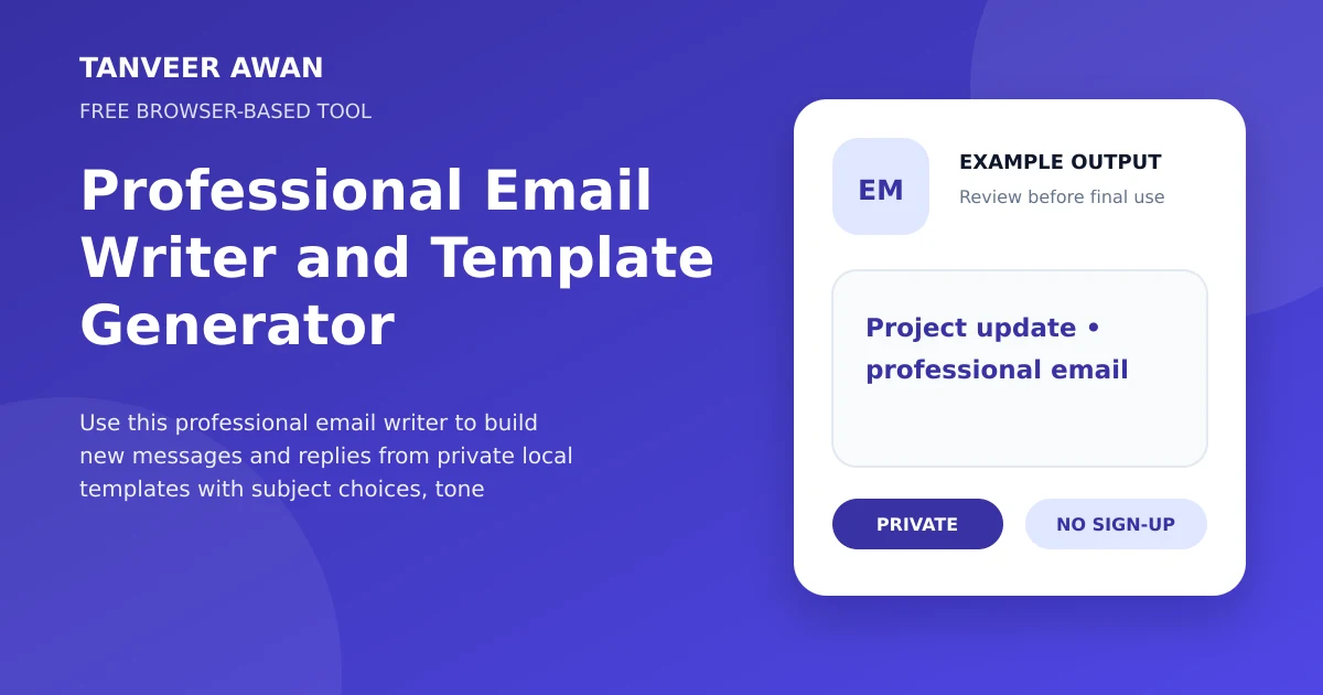 Email Writer example output visual: Project update • professional email