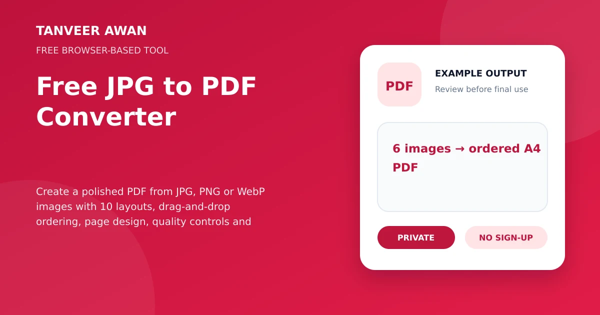 JPG to PDF example output visual: 6 images → ordered A4 PDF