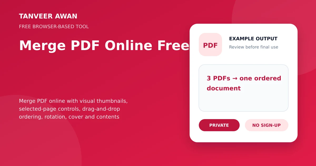 Merge PDF example output visual: 3 PDFs → one ordered document