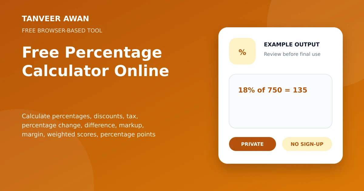 Percentage Calculator example output visual: 18% of 750 = 135