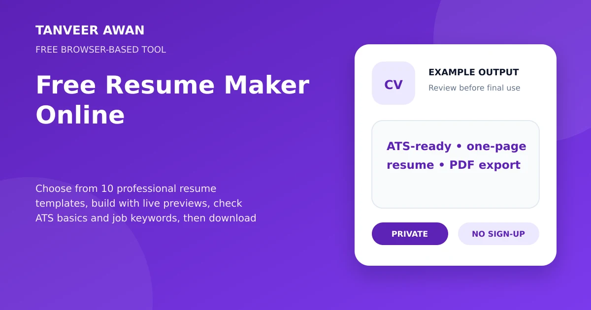 Resume Maker example output visual: ATS-ready • one-page resume • PDF export